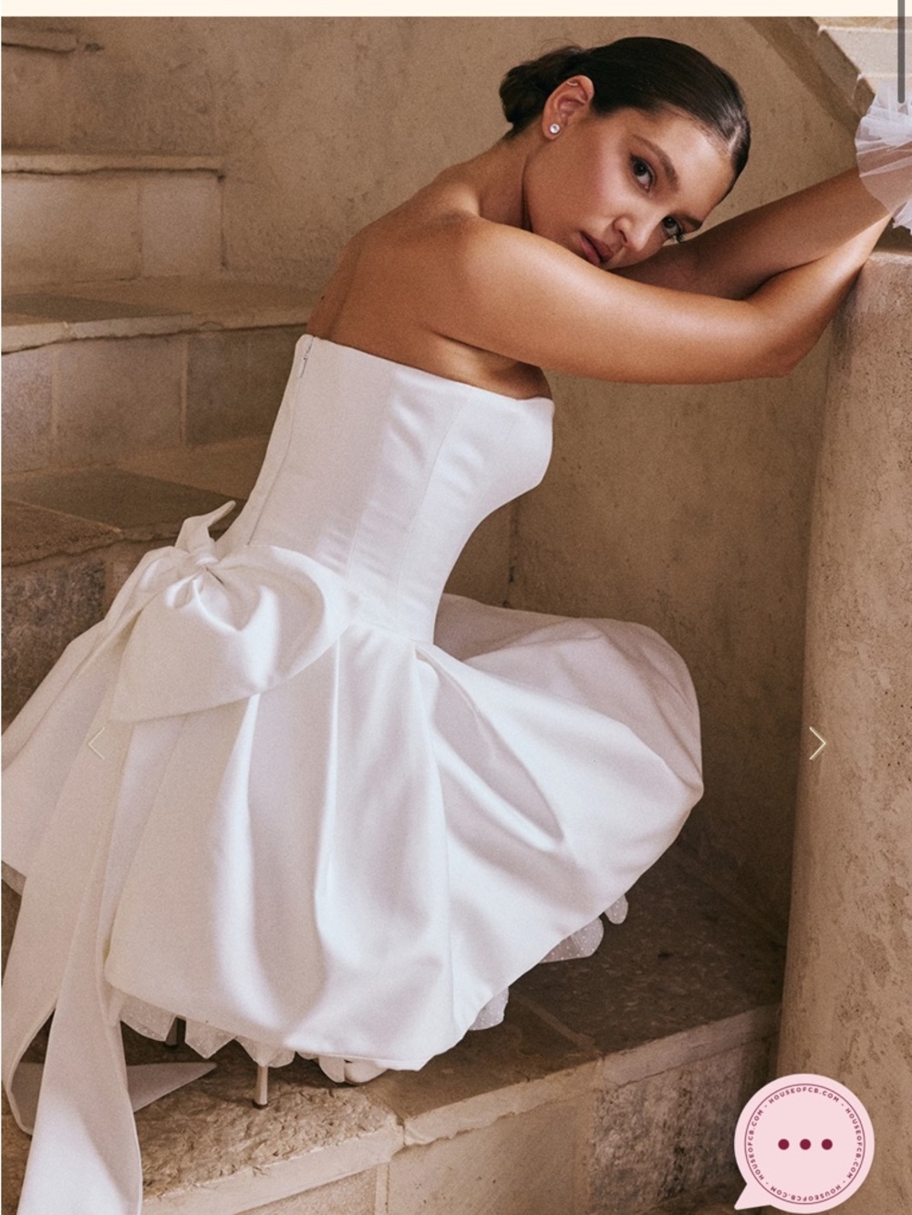 House of CB White Strapless Satin Dress with Back Bow